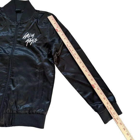 Lady Gaga Satin Skull Full-Zip Windbreaker Bomber Jacket Women's Small Black
